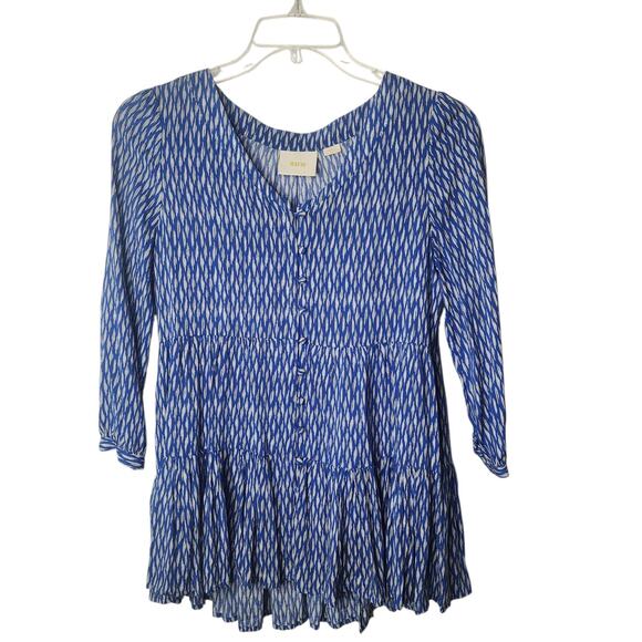 Anthropologie Maeve Lila Tiered Button Front Tunic Top Blouse Pockets XS - Picture 1 of 6